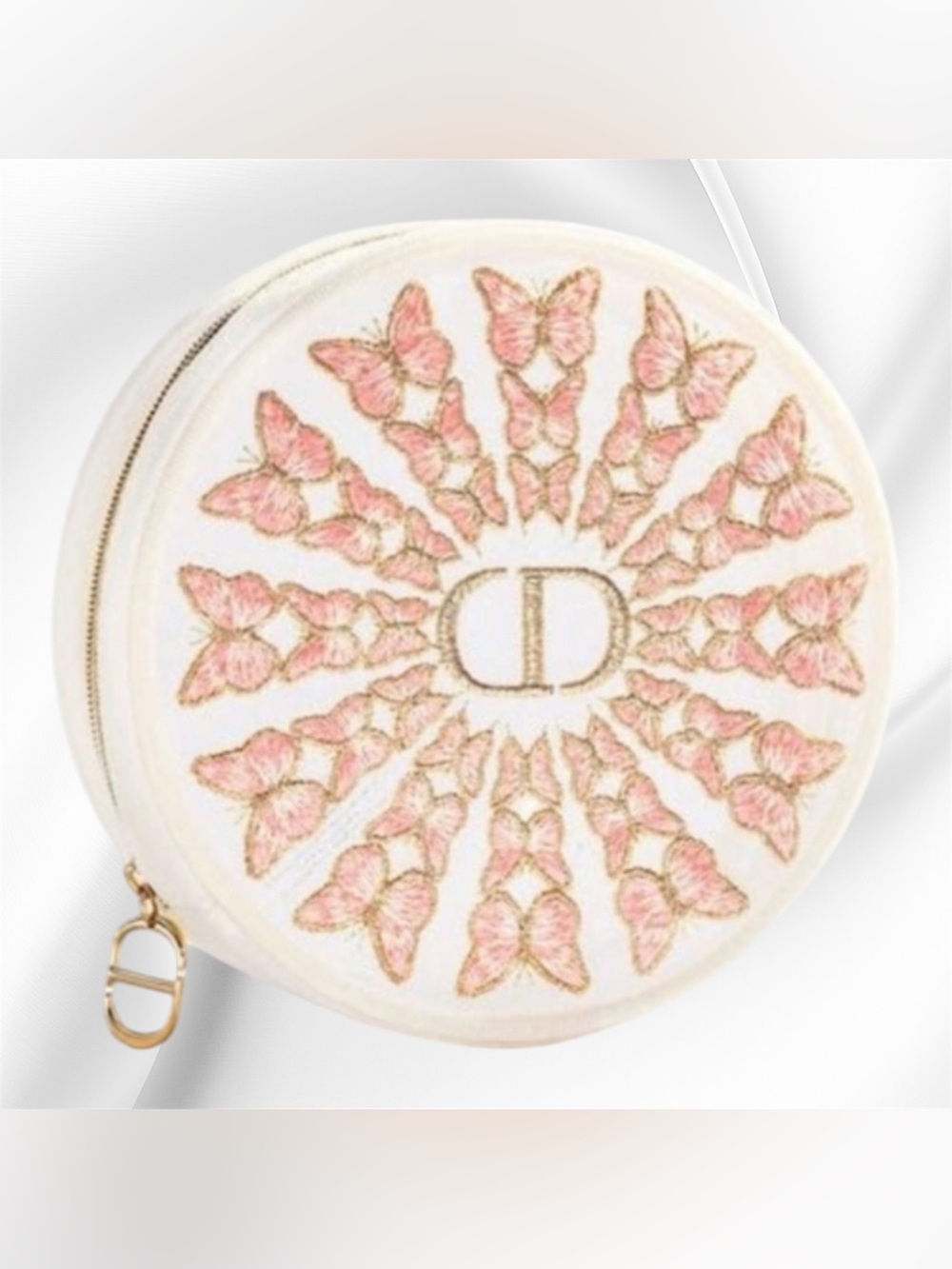Dior Beauty Embroidery Butterfly Mesh Round Cosmetic Makeup Pouch